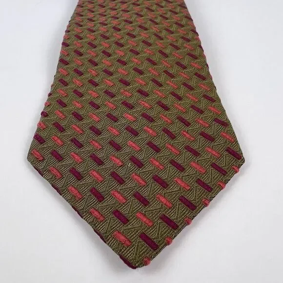 Ermenegildo Zegna Men's Textured Tie Pink Purple Brown Geometric Design - Picture 3 of 9